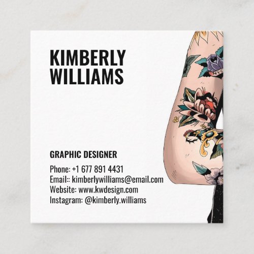 Modern black and white minimalist graphic designer square business card
