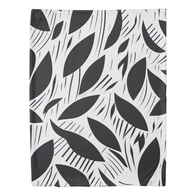 Modern Black and White Minimalist Leaf Pattern Duvet Cover (Front)