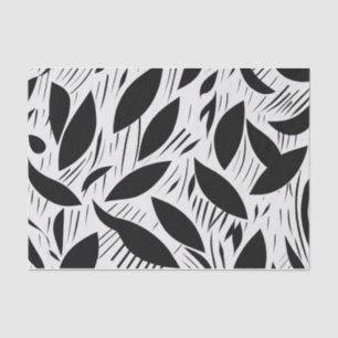 Modern Black and White Minimalist Leaf Pattern Tissue Paper
