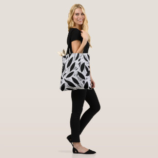 Modern Black and White Minimalist Leaf Pattern Tote Bag