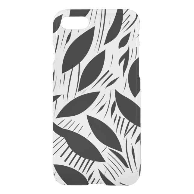 Modern Black and White Minimalist Leaf Pattern Uncommon iPhone Case (Back)