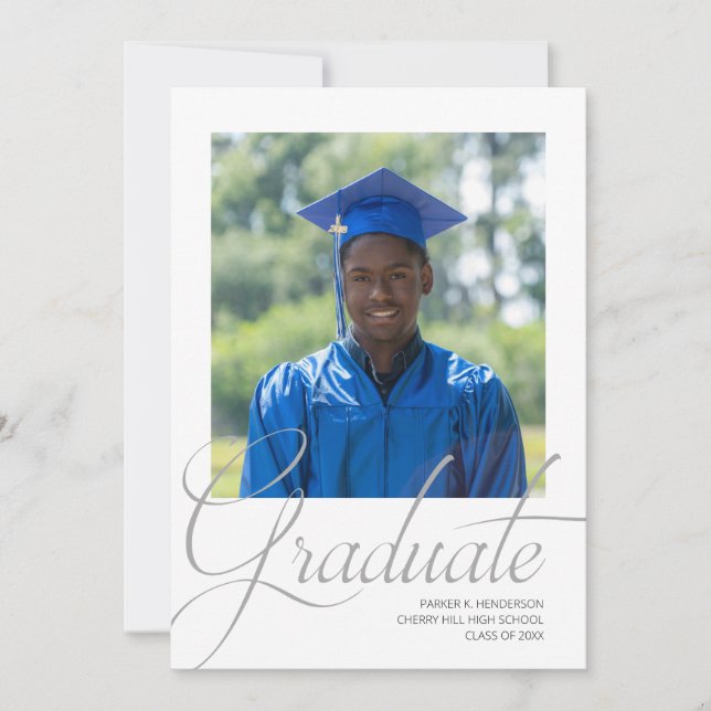 Modern Black and White Minimalist Photo Graduation Invitation (Front)