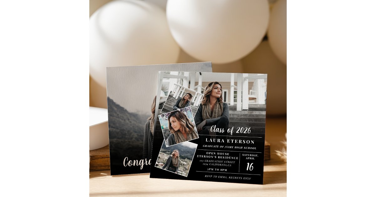 Modern black and white minimalist photo graduation invitation | Zazzle