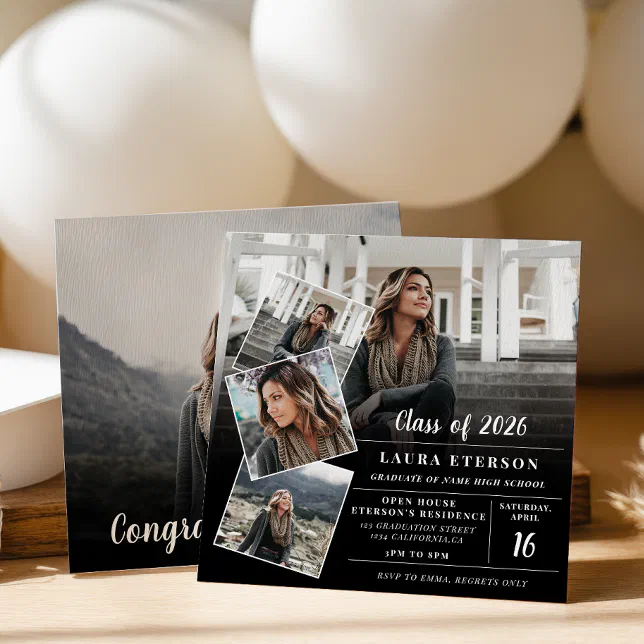 Modern black and white minimalist photo graduation invitation | Zazzle