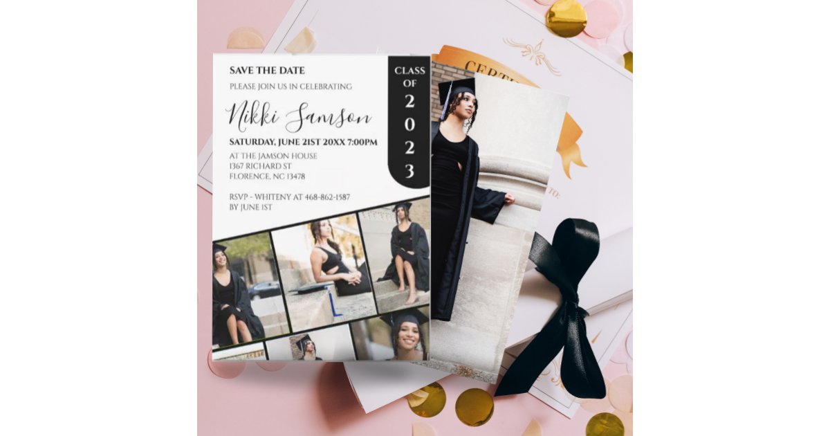 Modern black and white minimalist photo graduation invitation | Zazzle