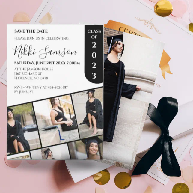 Modern black and white minimalist photo graduation invitation | Zazzle