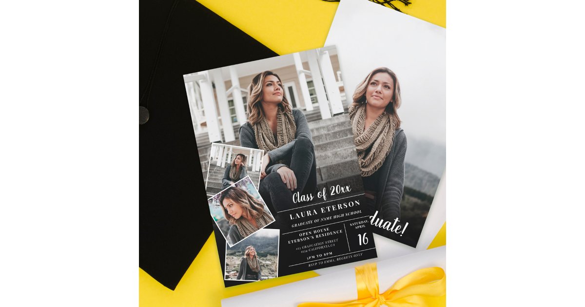 Modern black and white minimalist photo graduation invitation | Zazzle