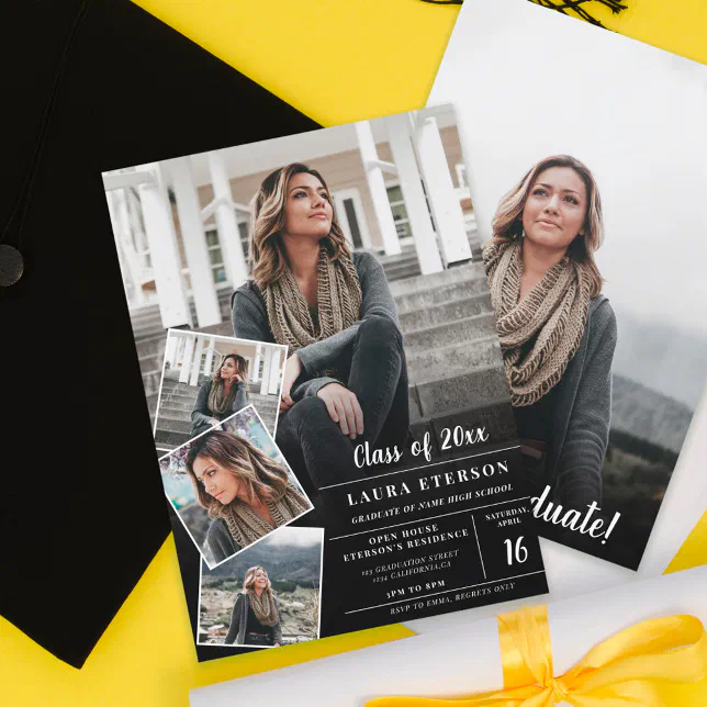 Modern black and white minimalist photo graduation invitation | Zazzle