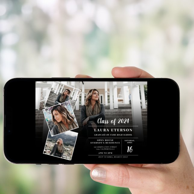 Modern black and white minimalist photo graduation invitation (Front Digital)