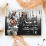 Modern black and white minimalist photo Sweet 16 Invitation<br><div class="desc">Modern black and white minimalist photo Sweet 16 birthday party invitation with trendy script calligraphy,  add 5 of your favorite photo in a grid collage style. Landscape layout</div>