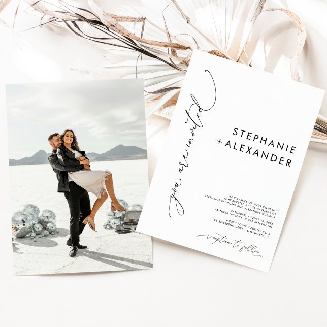 Modern Black and White Minimalist Photo Wedding    Invitation (Creator Uploaded)