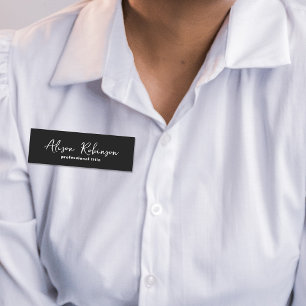 Modern Black And White Minimalist Professional Name Tag