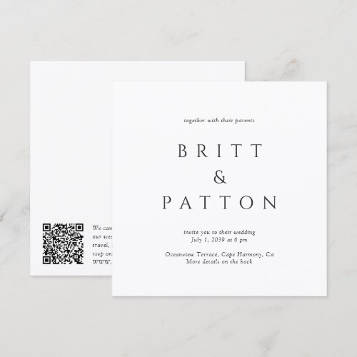 Modern Black and White Minimalist QR Code Wedding Invitation