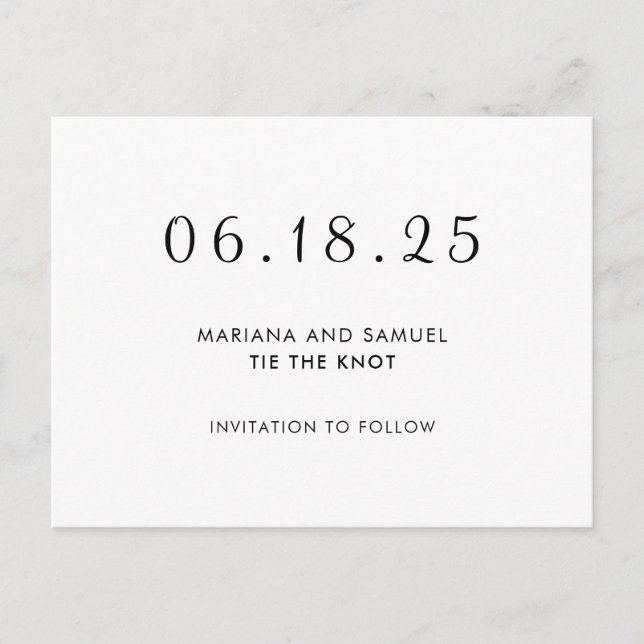 Modern Black and White Minimalist Save the Date Announcement Postcard (Front)