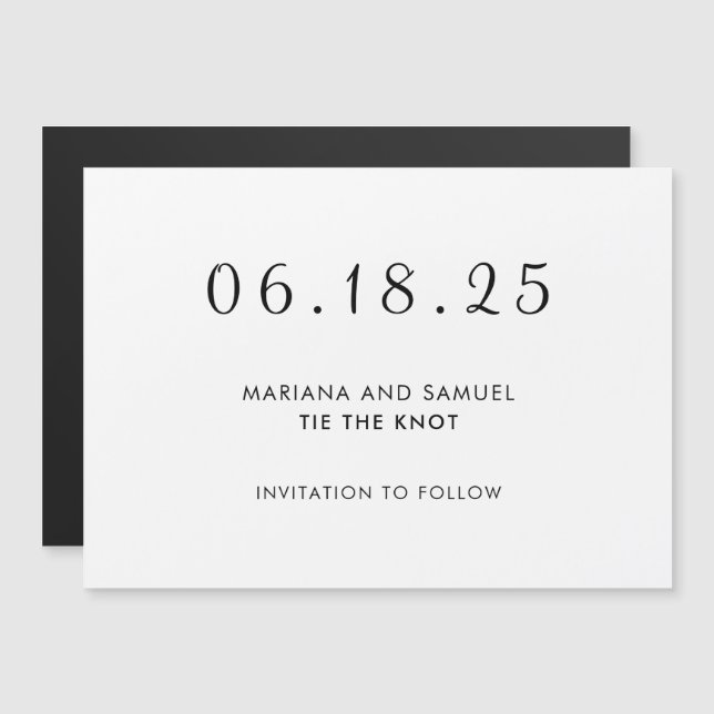 Modern Black and White Minimalist Save the Date Magnetic Invitation (Front/Back)