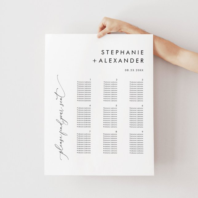 Modern Black and White Minimalist Seating Chart    Foam Board (Creator Uploaded)