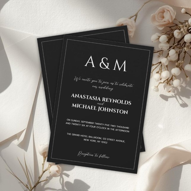 Modern black and white minimalist wedding invitation (Creator Uploaded)