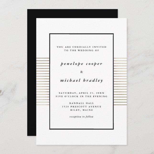 Modern Black and White Minimalist Wedding Invitation (Front/Back)