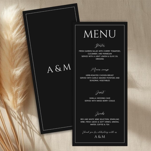 Modern black and white minimalist wedding menu (Creator Uploaded)