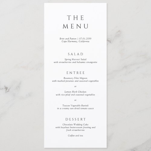 Modern Black and White Minimalist Wedding Menu