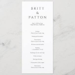 Modern Black and White Minimalist Wedding Program