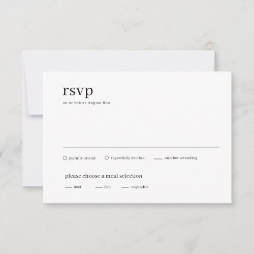 Modern Black and White Minimalist Wedding  RSVP Card