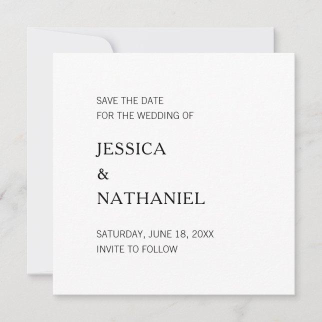 Modern Black and White Minimalist Wedding Save The Date (Front)