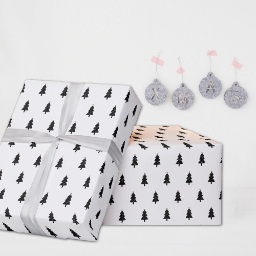 Modern Black and White Minimalistic Christmas Tree Wrapping Paper