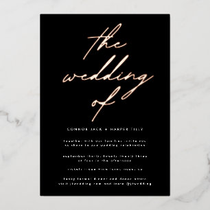 Modern Black and White Modern Wedding Rose GOLD Foil Invitation