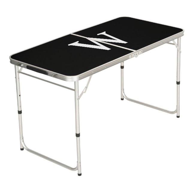 Modern Black And White Monogram Beer Pong Table (Angled)