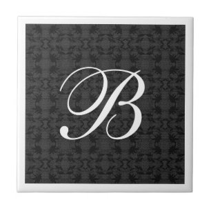 Modern Black And White Monogram Ceramic Tile