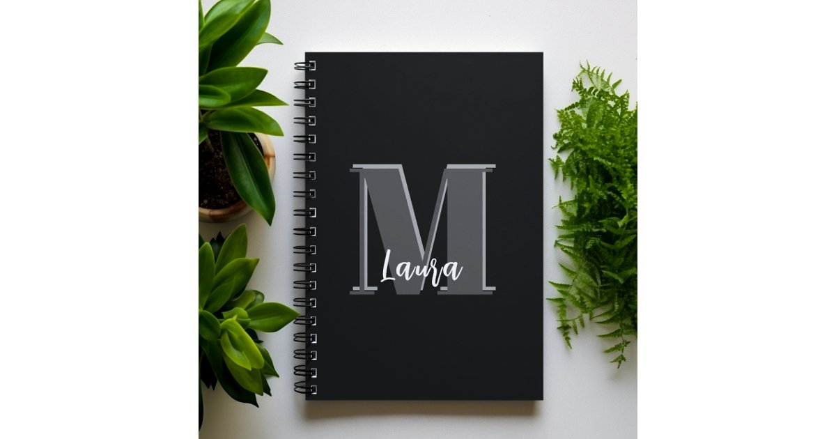Modern Black and White Monogram Custom Notebook | Zazzle