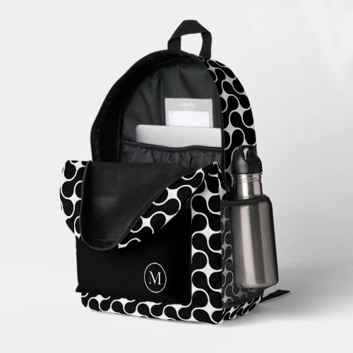 Modern Black and White Monogram Geometric Printed Backpack