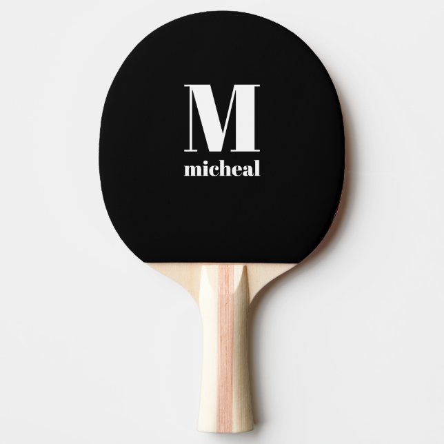 Modern Black and White Monogram Initial Name Ping Pong Paddle (Front)