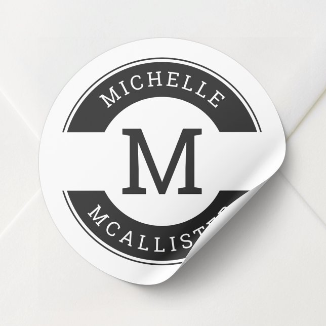 Modern Black and White Monogram Initial Sticker (Modern Black and White Monogram Initial Sticker)