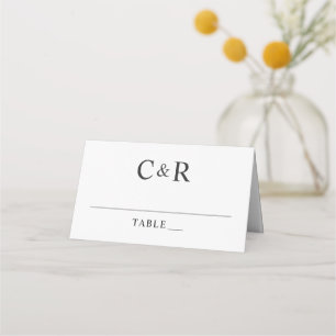 Modern Black and White Monogram Initial Wedding Place Card