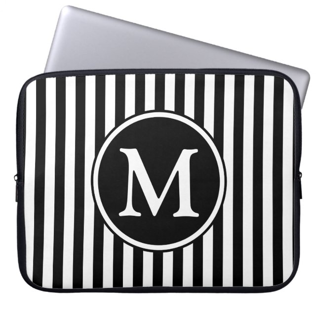 Modern Black And White Monogram Laptop Sleeve (Front)