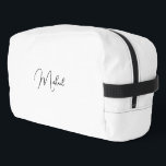 Modern Black and White Monogram Mens Womens Travel Dopp Kit<br><div class="desc">Create your own custom, personalized, beautiful modern elegant black script / typography monogram monogrammed, durable Polyester Poplin, sturdy polyester fabric mens womens kids solid plain white cosmetic makeup toiletry organizer golf beach accessory gym travel dopp kit bag pouch with a zippered closure, two interior mesh pockets - one zippered and...</div>