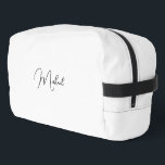 Modern Black and White Monogram Mens Womens Travel Dopp Kit<br><div class="desc">Create your own custom, personalized, beautiful modern elegant black script / typography monogram monogrammed, durable Polyester Poplin, sturdy polyester fabric mens womens kids solid plain white cosmetic makeup toiletry organizer golf beach accessory gym travel dopp kit bag pouch with a zippered closure, two interior mesh pockets - one zippered and...</div>