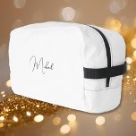 Modern Black and White Monogram Mens Womens Travel Dopp Kit<br><div class="desc">Create your own custom, personalized, beautiful modern elegant black script / typography monogram monogrammed, durable Polyester Poplin, sturdy polyester fabric mens womens kids solid plain white cosmetic makeup toiletry organizer golf beach accessory gym travel dopp kit bag pouch with a zippered closure, two interior mesh pockets - one zippered and...</div>