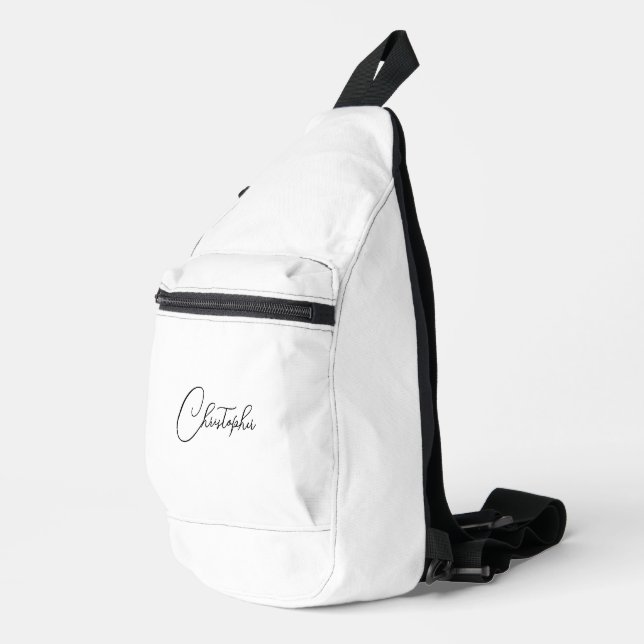 Modern Black and White Monogram Mens Womens Travel Sling Bag (Right Corner)