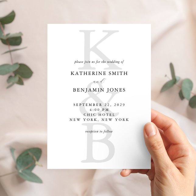 Modern Black and White Monogram Minimalist Wedding Invitation (Creator Uploaded)