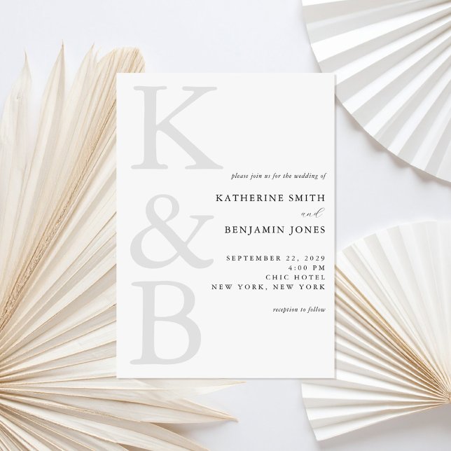 Modern Black and White Monogram Minimalist Wedding Invitation (Creator Uploaded)