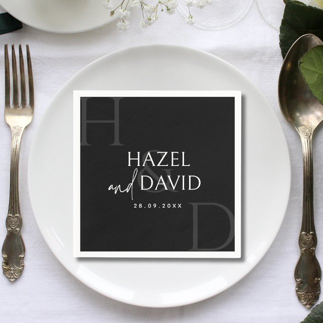 Modern Black and White Monogram Minimalist Wedding Napkins (Creator Uploaded)
