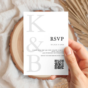 Modern Black and White Monogram Minimalist Wedding RSVP Card