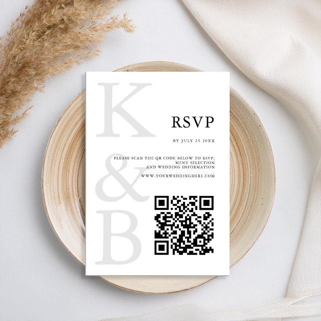 Modern Black and White Monogram Minimalist Wedding RSVP Card (Creator Uploaded)