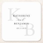 Modern Black and White Monogram Minimalist Wedding Square Paper Coaster<br><div class="desc">Create your own personalized wedding paper coasters featuring modern monogram typography and minimalist graphic design in black and white color.</div>