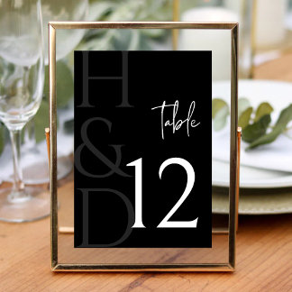 Modern Black and White Monogram Minimalist Wedding Table Number