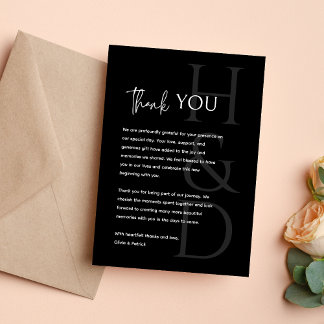 Modern Black and White Monogram Minimalist Wedding Thank You Card