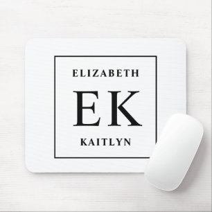 Modern Black and White Monogram Mouse Pad